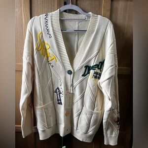 Ebossy Cream Graphic letter embroidered cardigan Sweater
